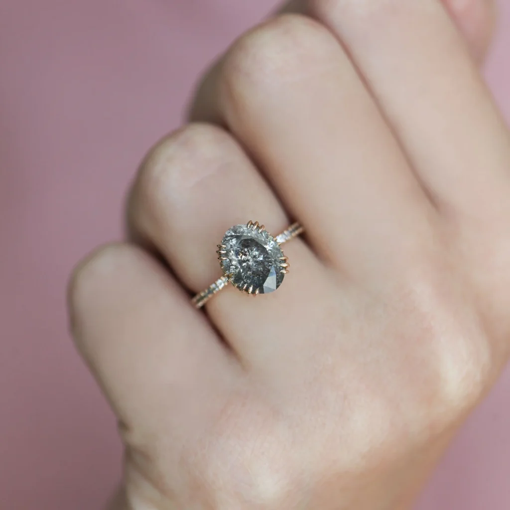 Kayla 3.8 ct Oval Salt and Pepper Diamond Ring