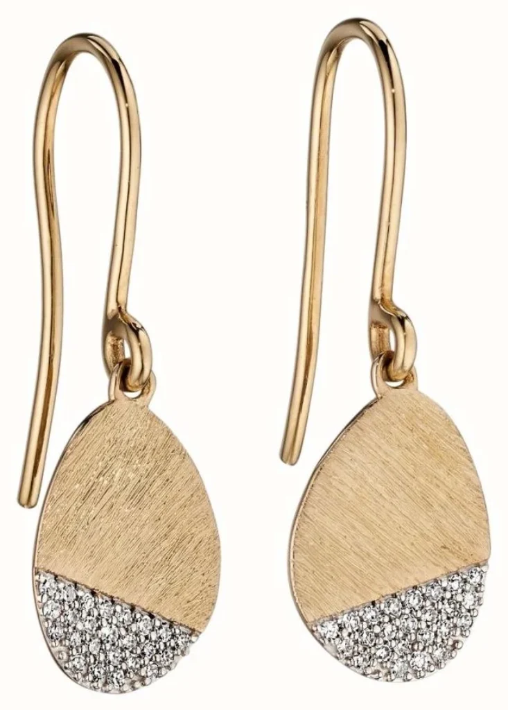 James Moore & Co 9ct Yellow Gold Matte Oval Diamond Drop Earrings