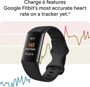 Google Fitbit Charge 6 - Fitness Tracker - Obsidian/Black Google apps, heart rate on exercise equipment, 3-month Google Health Premium membership included, small and large bands