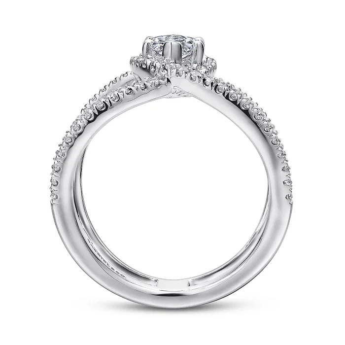 Aurora-14K White Gold Marquise Halo Diamond Engagement Ring