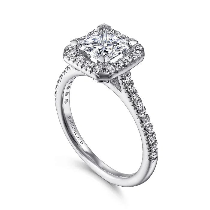 Patience - 14K White Gold Princess Halo Diamond Engagement Ring ...