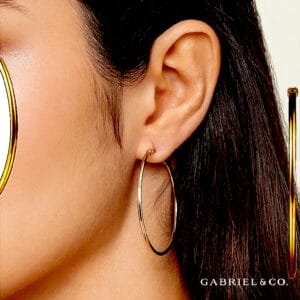 14K Yellow Gold 40mm Round Classic Hoop Earrings