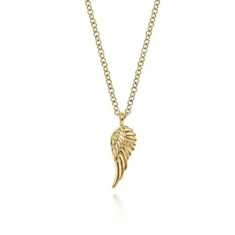 14K Yellow Gold Angel Wings Pendant Necklace