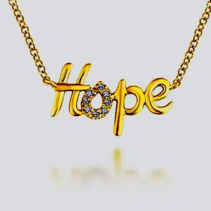 14K Yellow Gold Hope Necklace with Diamond Pave