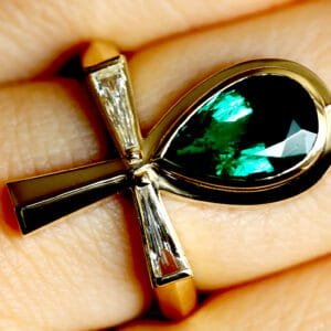 Ankh emerald diamond ring