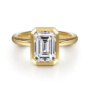Linny - 14K Yellow Gold Emerald Cut Bezel Set Diamond Engagement Ring