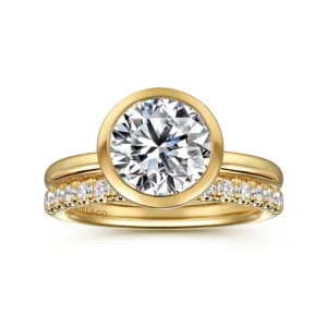 Linny - 14K Yellow Gold Round Bezel Set Diamond Engagement Ring