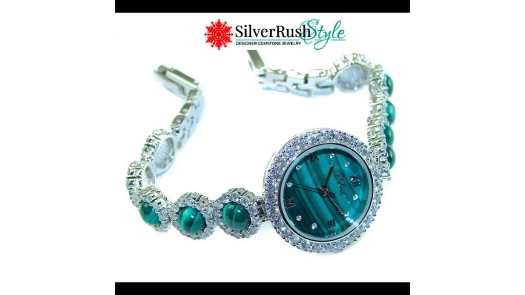 Precious Authentic Malachite .925 Sterling Silver handmade Bracelet Watch