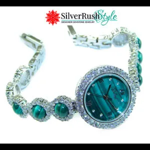 Precious Authentic Malachite .925 Sterling Silver handmade Bracelet Watch
