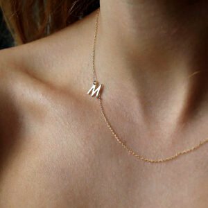 Sideways Initial Necklace, Gold Letter Necklace