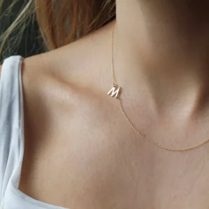 Sideways Initial Necklace, Gold Letter Necklace