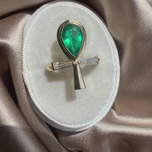 Ankh emerald diamond ring