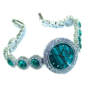 Precious Authentic Malachite .925 Sterling Silver handmade Bracelet Watch