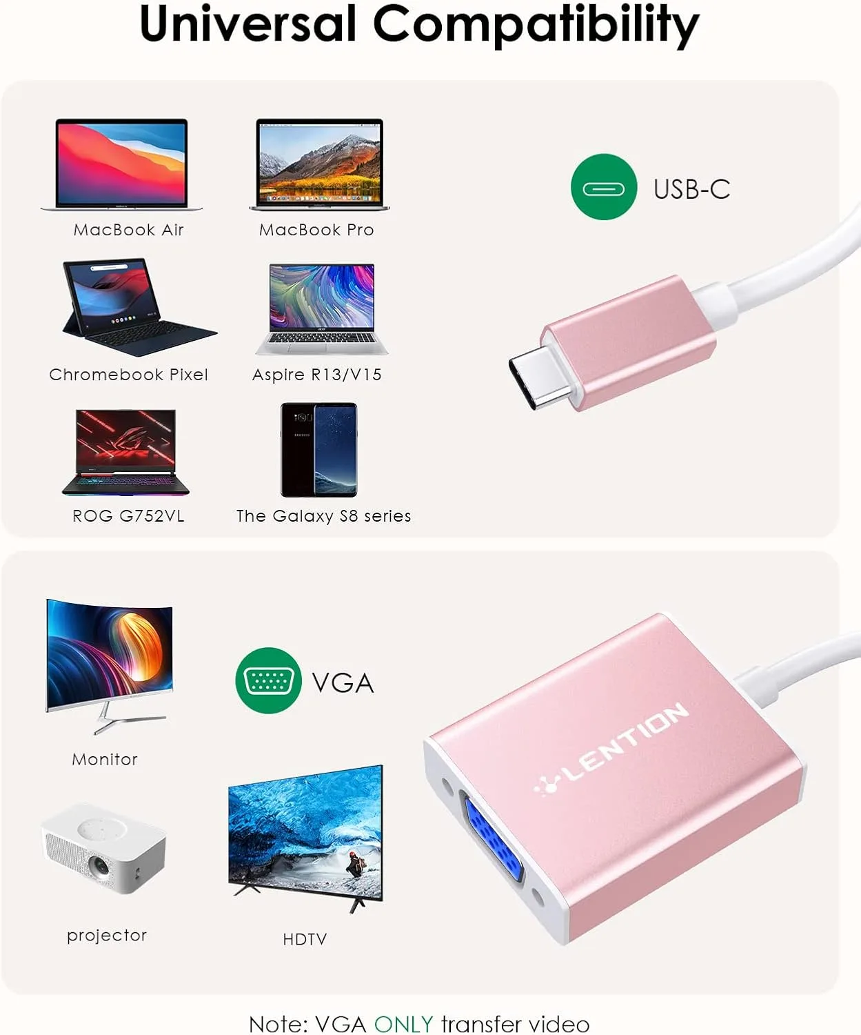 LENTION USB C to VGA Cable Adapter,