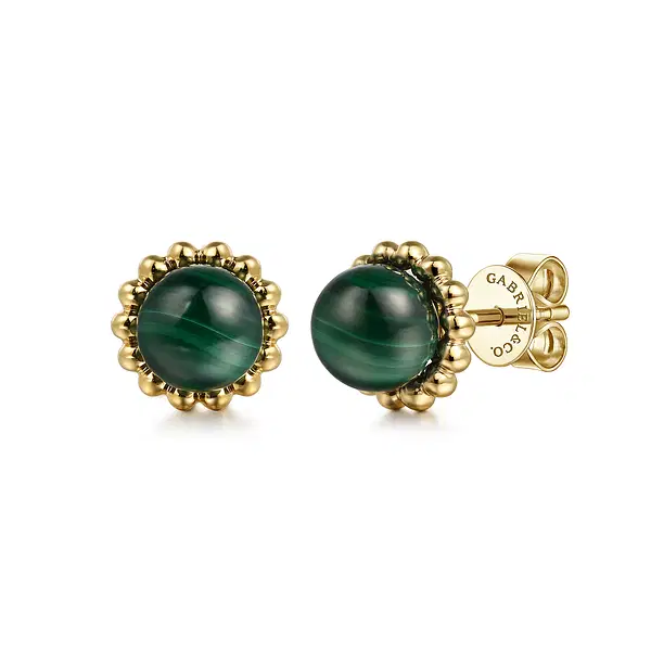 14K-Yellow-Gold-Bujukan-Malachite-Stud-Earrings~EG15156Y4JMA-1 Bujukan Malachite Stud Earrings