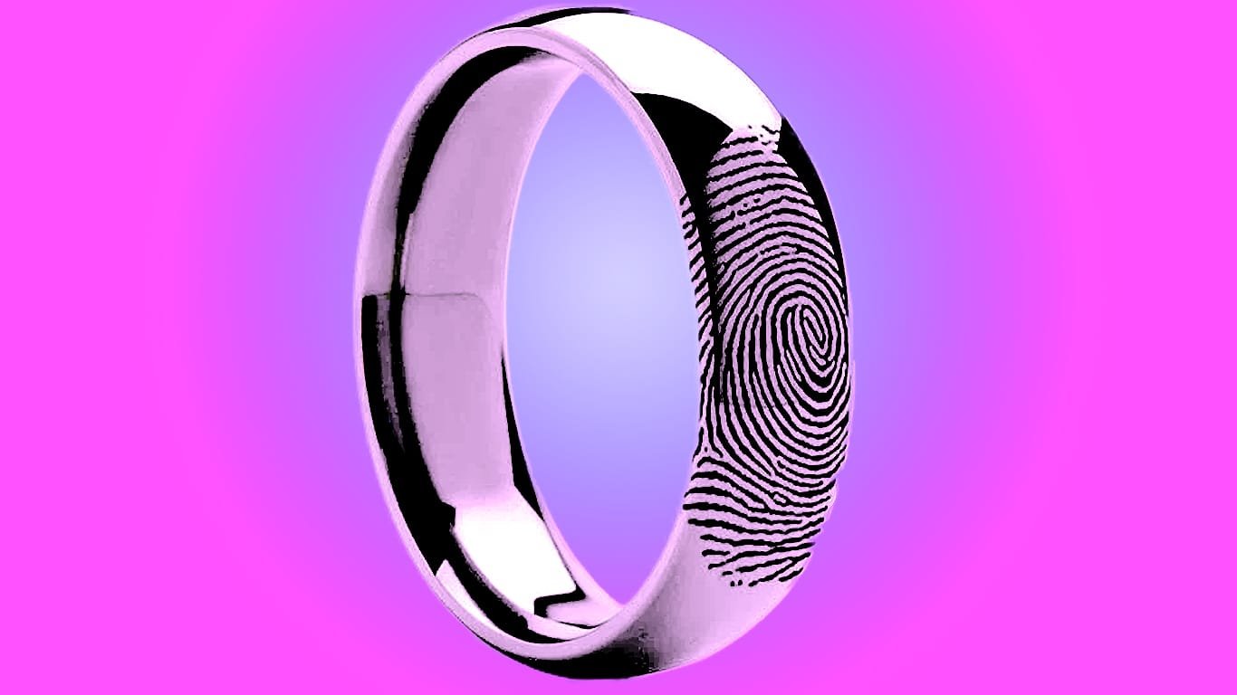 Fingerprint Sterling Silver 925 Engraved Domed Band - 4mm & 8mm Sterling Silver Ring