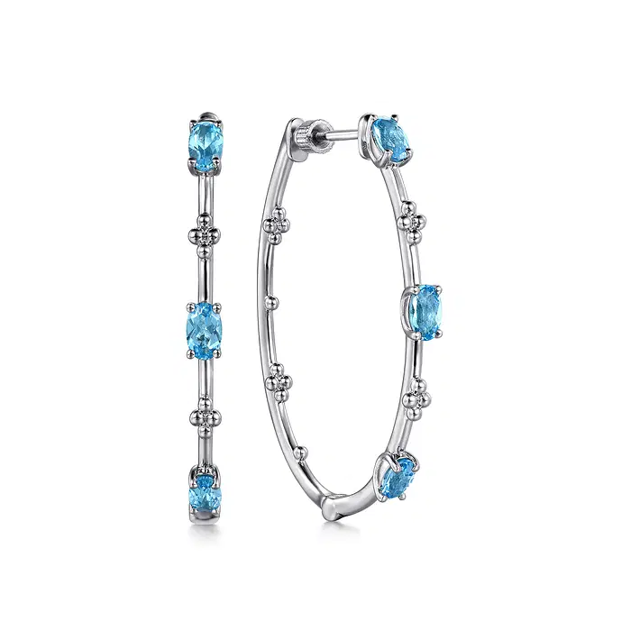 925-Sterling-Silver-Swiss-Blue-Topaz-Bujukan-Classic-40mm-Hoop-Earrings~EG14701SVJBT-1 Hoop Earrings