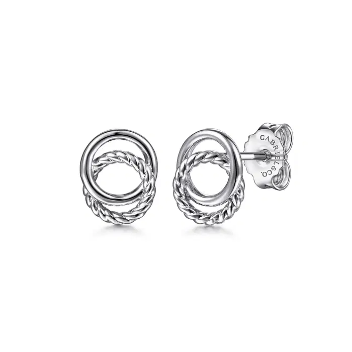 925-Sterling-Silver-Twisted-Rope-Double-Circle-Stud-Earrings~EG14017SVJJJ-1 Circle Stud Earrings