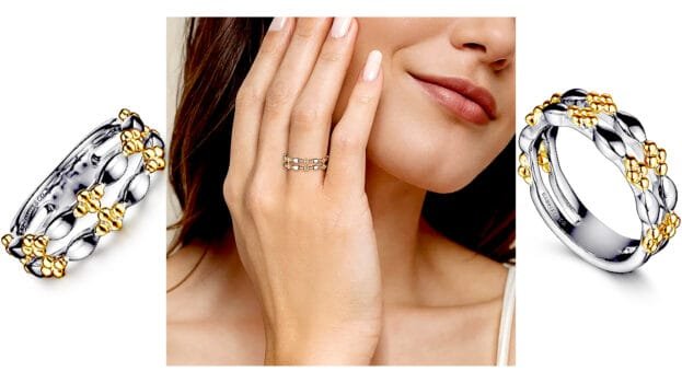 Product details Let contrast be your charm with this two-tone 14K yellow gold and sterling silver easy stackable ring that blends golden light and silver clarity in sculpted Bujukan form. Because beauty isn’t in choosing one or the other; it’s in how you hold them both. Item Code LR52864MZJJJCopy Sku Division Two-Tone Silver and Gold Collection Bujukan Style Easy Stackable Metal Type Silver/14K Yellow Gold