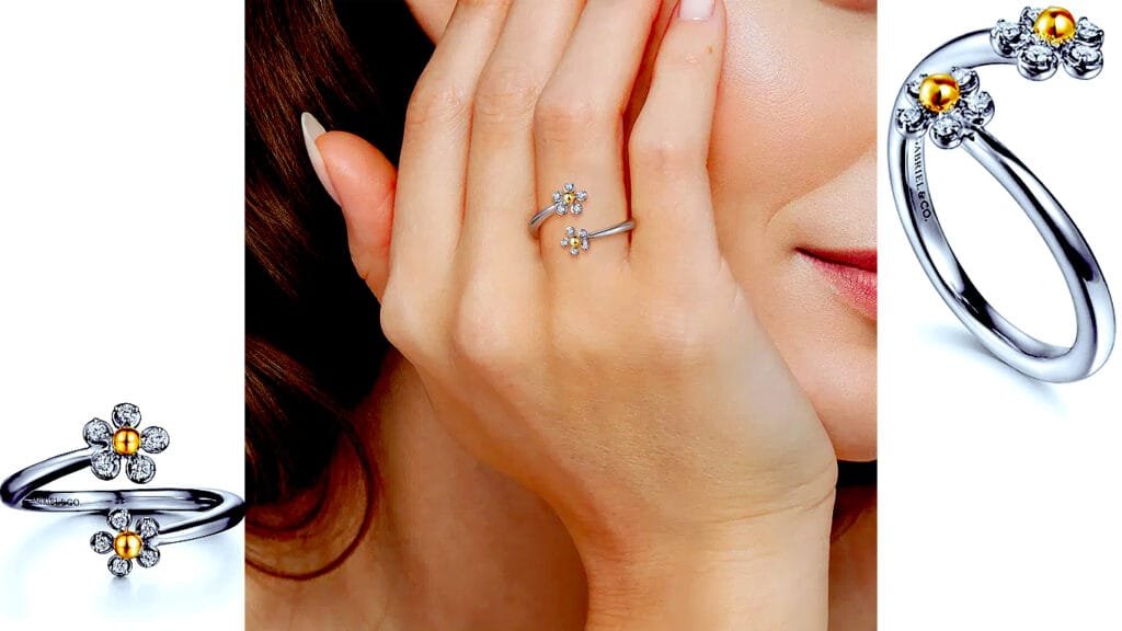 Diamond Flower Bypass Ring