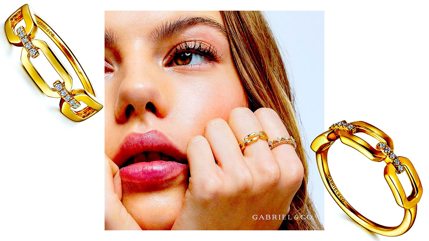 14K Yellow Gold Diamond Link Chain Ladies Ring