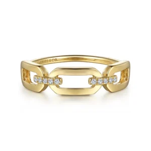 14K Yellow Gold Diamond Link Chain Ladies Ring