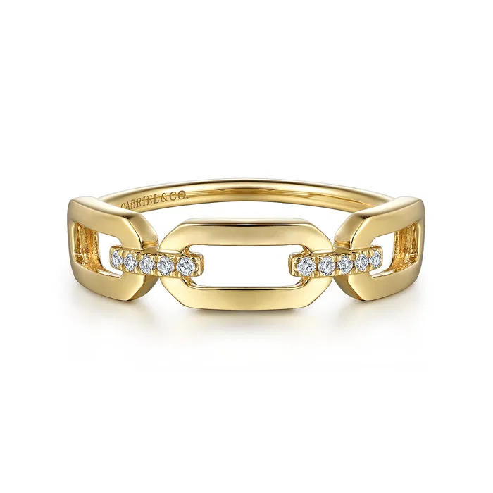 14K Yellow Gold Diamond Link Chain Ladies Ring