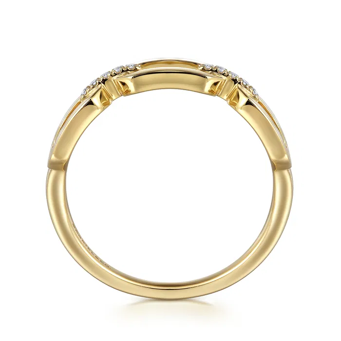 14K Yellow Gold Diamond Link Chain Ladies Ring - Image 3