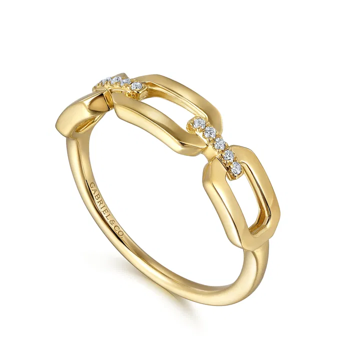 14K-Yellow-Gold-Diamond-Link-Chain-Ladies-Ring~LR52499Y45JJ-3 14K Yellow Gold Diamond Link Chain Ladies Ring