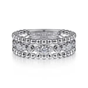 925 Sterling Silver White Sapphire Bujukan Easy Stackable Ladies Ring