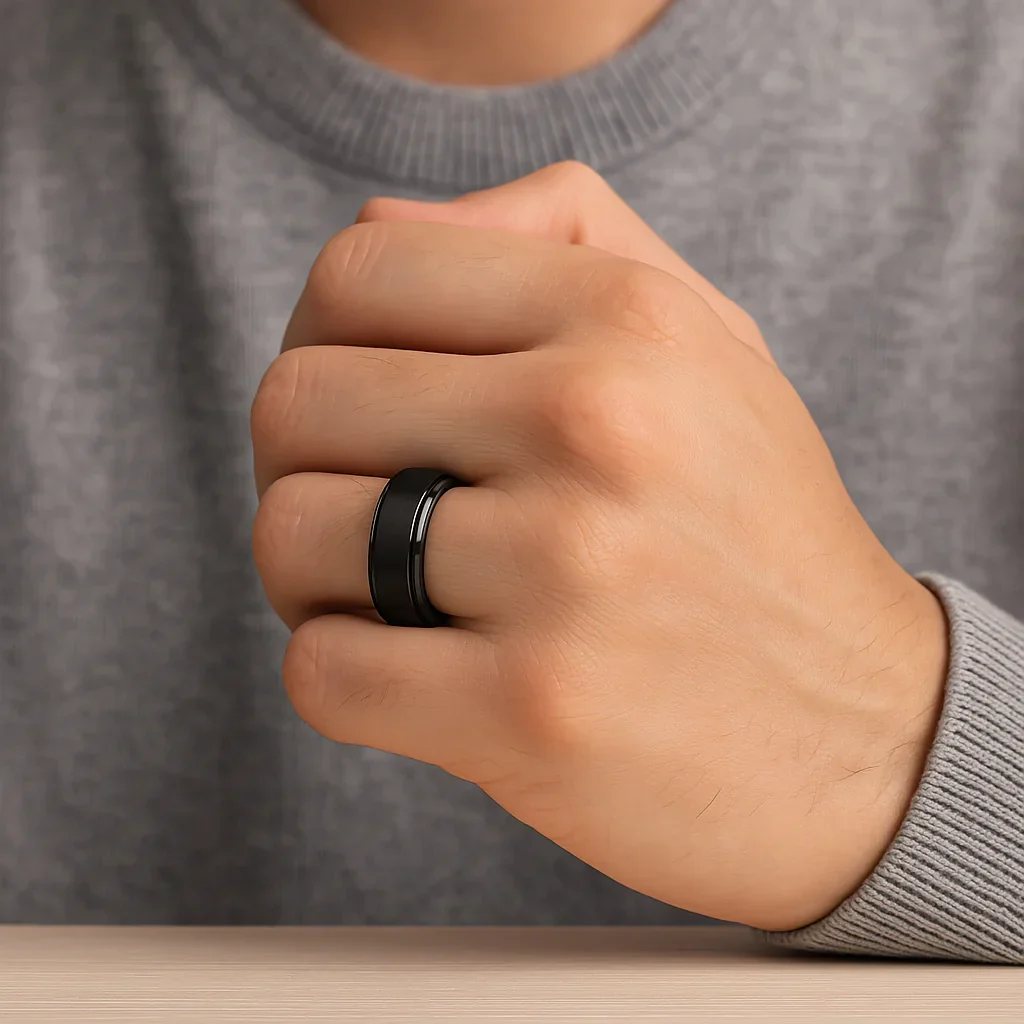 REVOLVE Black Tungsten Spinner Ring