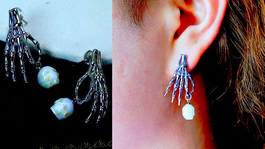 Pearl Skull Dangle Earrings