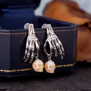 Pearl Skull Dangle Earrings