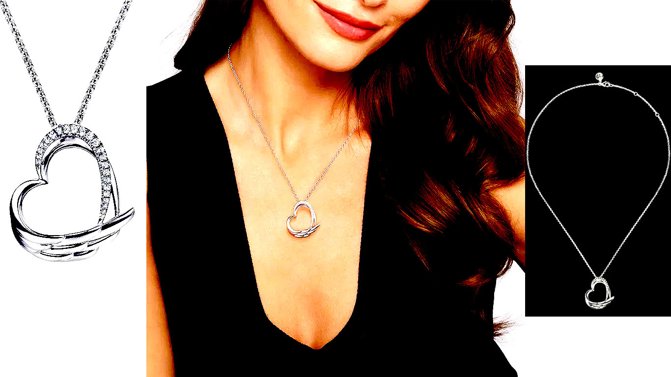 Angel Wing - 925 Sterling Silver White Sapphire Heart Angel Wing Pendant Necklace 1 Angel Wing - 925 Sterling Silver