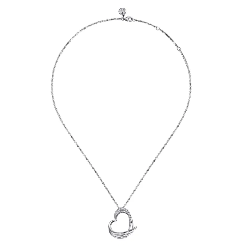Angel Wing - 925 Sterling Silver White Sapphire Heart Angel Wing Pendant Necklace 3 Angel Wing - 925 Sterling Silver White Sapphire Heart Angel Wing Pendant Necklace - Image 3