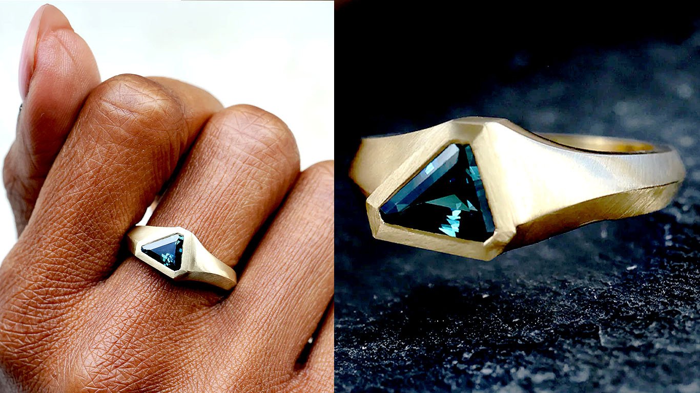 Alden Asymmetrical Gold Sapphire Ring