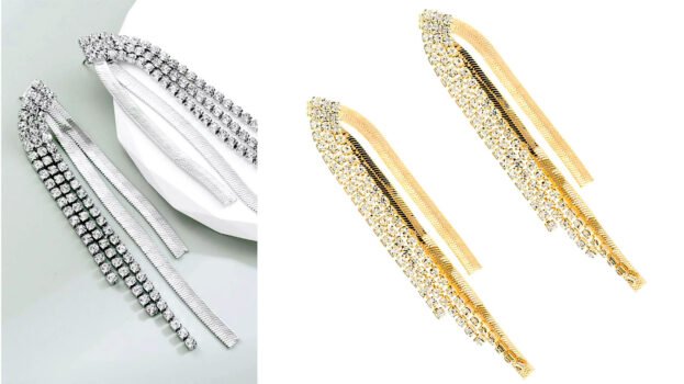 Golden Beaded Prom Earrings