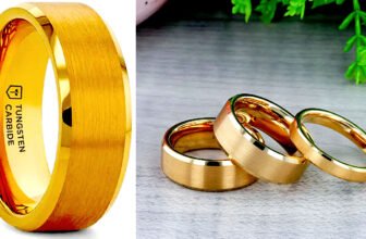 HONOR Gold-Plated Tungsten Beveled Edge Flat Ring with Brushed Center