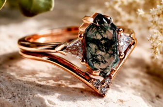 Hayley 1.3 ct Hexagon Moss Agate 2 Ring Set