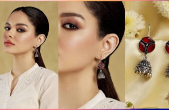 Red & Silver Toned Brass Studded Jhumkas