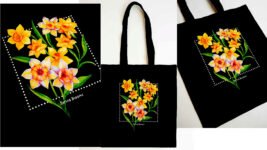 Spring Blooms Cotton Canvas Bag - Women's Tote Bag (Navy)