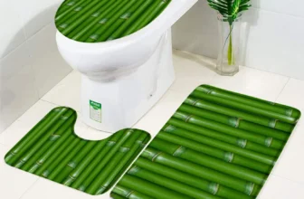 3pcs Set Bamboo Bath Mat Pebble Leaves Elegant Flannel Anti Slip Bathroom Rugs Carpet Toilet Lid Cover Bathroom Accessories Set