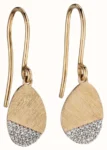 James Moore & Co 9ct Yellow Gold Matte Oval Diamond Drop Earrings