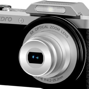 Ordro D27 16MP Compact Digital Camera, 6X Optical Zoom, Black