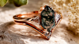 Hayley 1.3 ct Hexagon Moss Agate 2 Ring Set – Diamond Ring Set