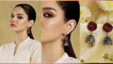 Red & Silver Toned Brass Studded Jhumkas